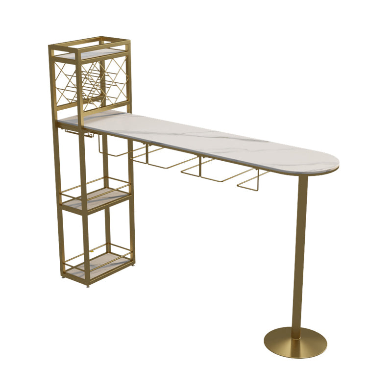 Modern 1/3 Pieces Bar Table Set Stone Counter Table with Rotatable Stools for Living Room