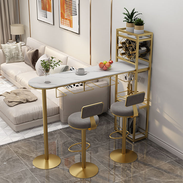 Modern 1/3 Pieces Bar Table Set Stone Counter Table with Rotatable Stools for Living Room