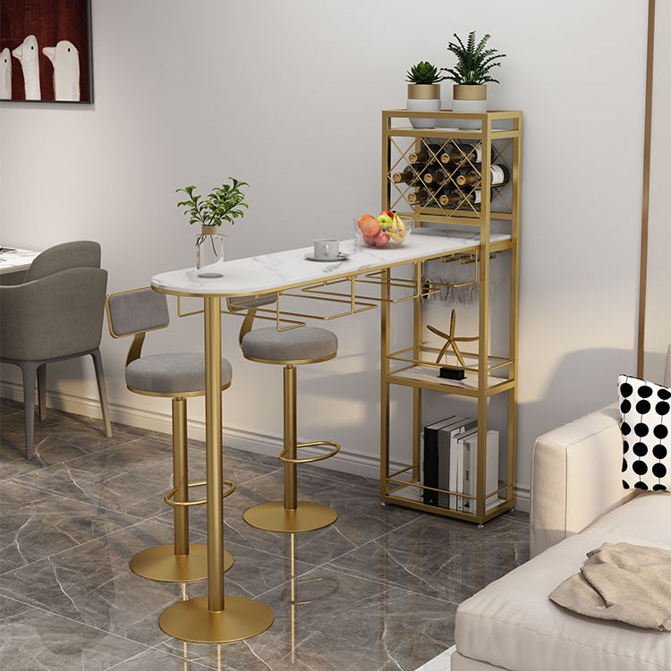 Modern 1/3 Pieces Bar Table Set Stone Counter Table with Rotatable Stools for Living Room