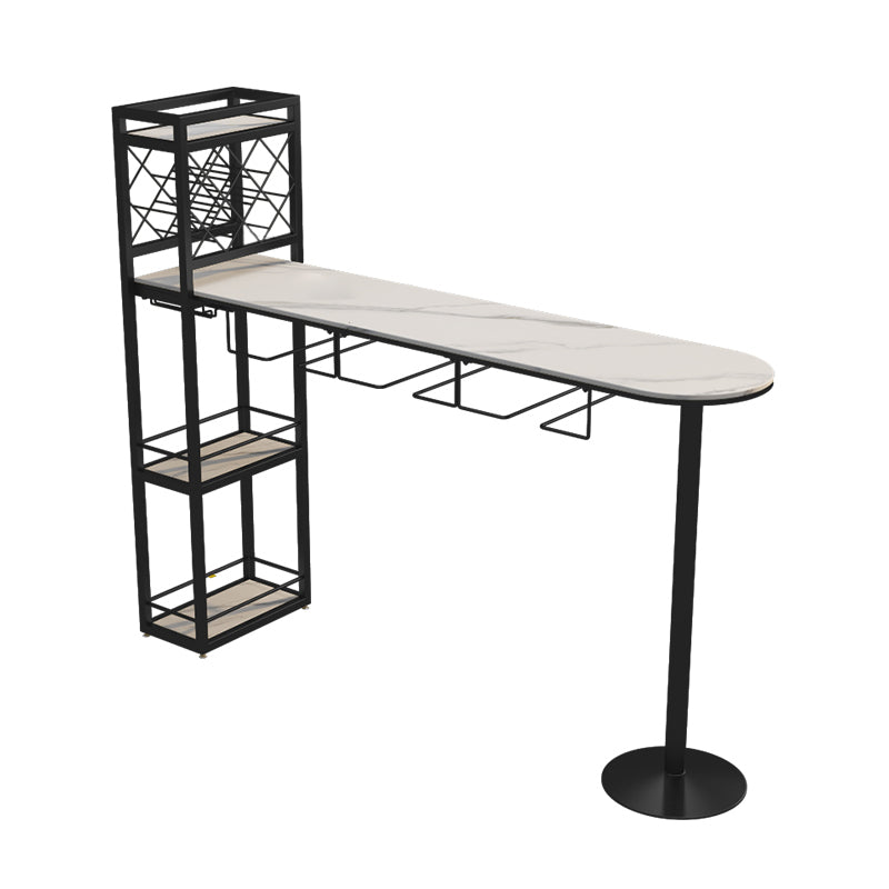 Modern 1/3 Pieces Bar Table Set Stone Counter Table with Rotatable Stools for Living Room