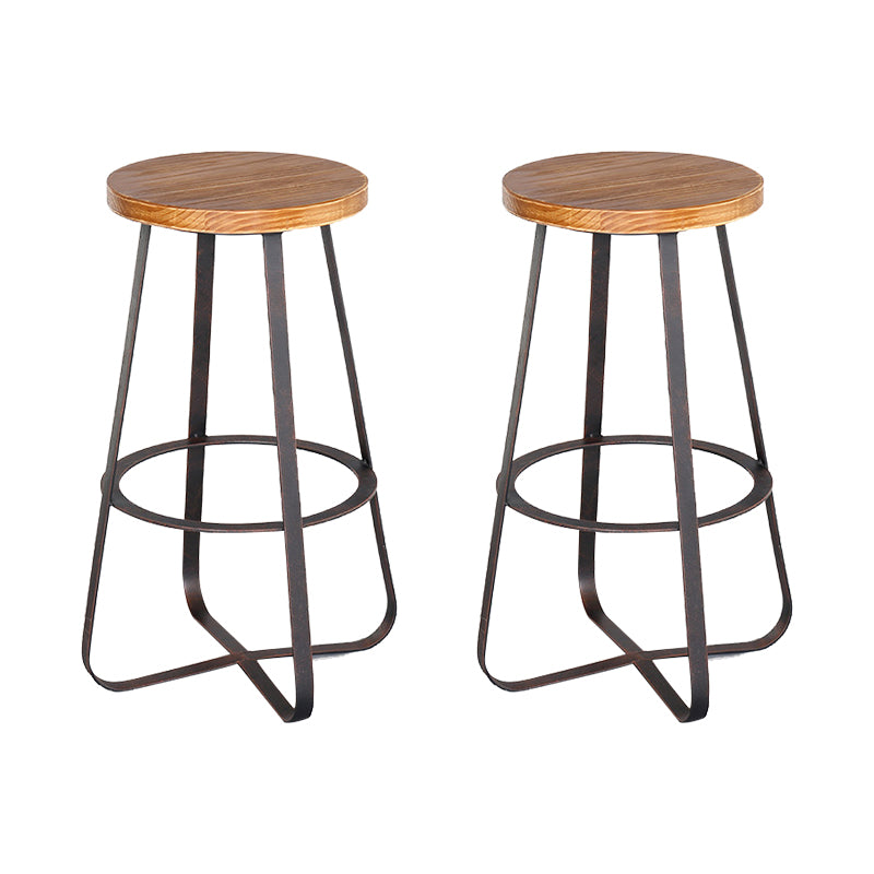 Solid Wood Bar Stool Contemporary Armless Dining Stool with Metal Base