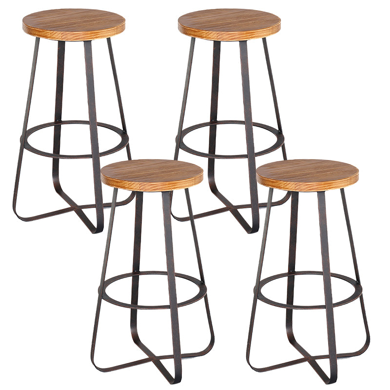 Solid Wood Bar Stool Contemporary Armless Dining Stool with Metal Base