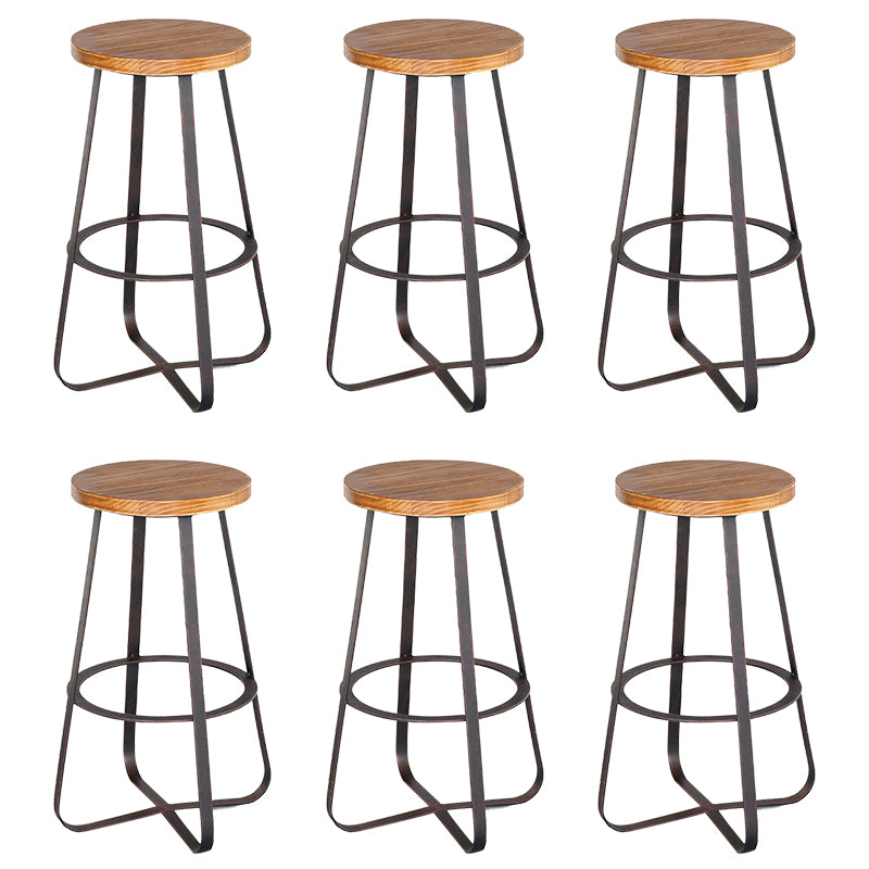 Solid Wood Bar Stool Contemporary Armless Dining Stool with Metal Base