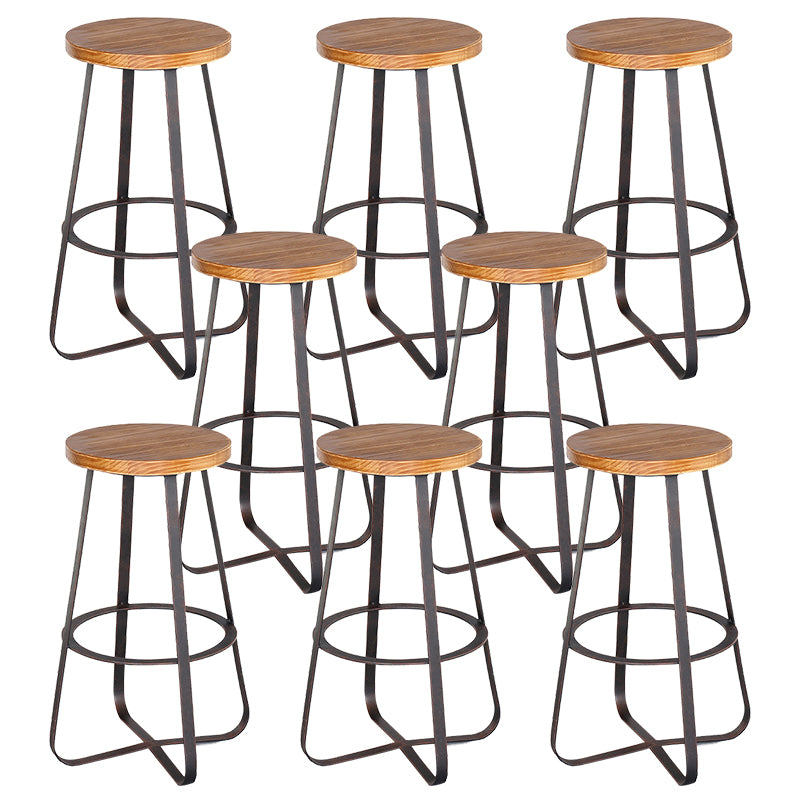 Solid Wood Bar Stool Contemporary Armless Dining Stool with Metal Base