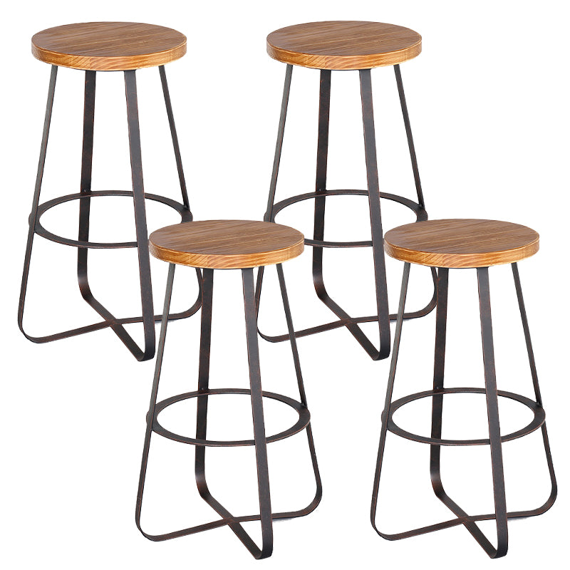 Solid Wood Bar Stool Contemporary Armless Dining Stool with Metal Base