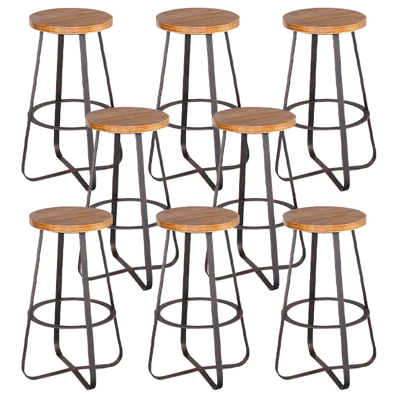 Solid Wood Bar Stool Contemporary Armless Dining Stool with Metal Base