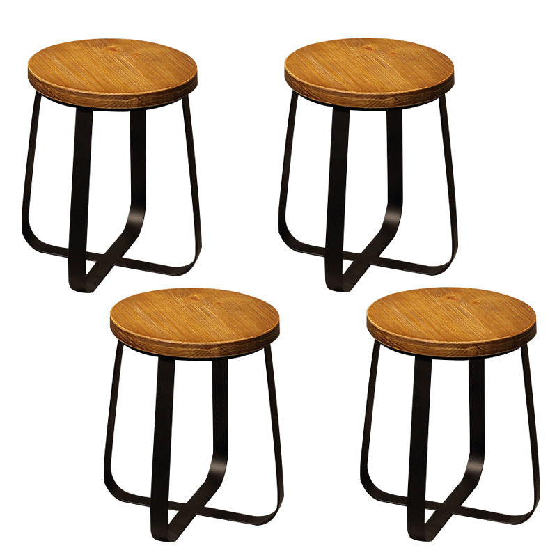 Solid Wood Bar Stool Contemporary Armless Dining Stool with Metal Base