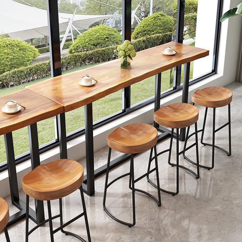 Contemporary Solid Wood Bar Stool Armless Dining Stool with Metal Base