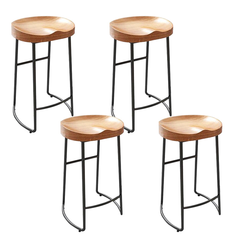 Contemporary Solid Wood Bar Stool Armless Dining Stool with Metal Base
