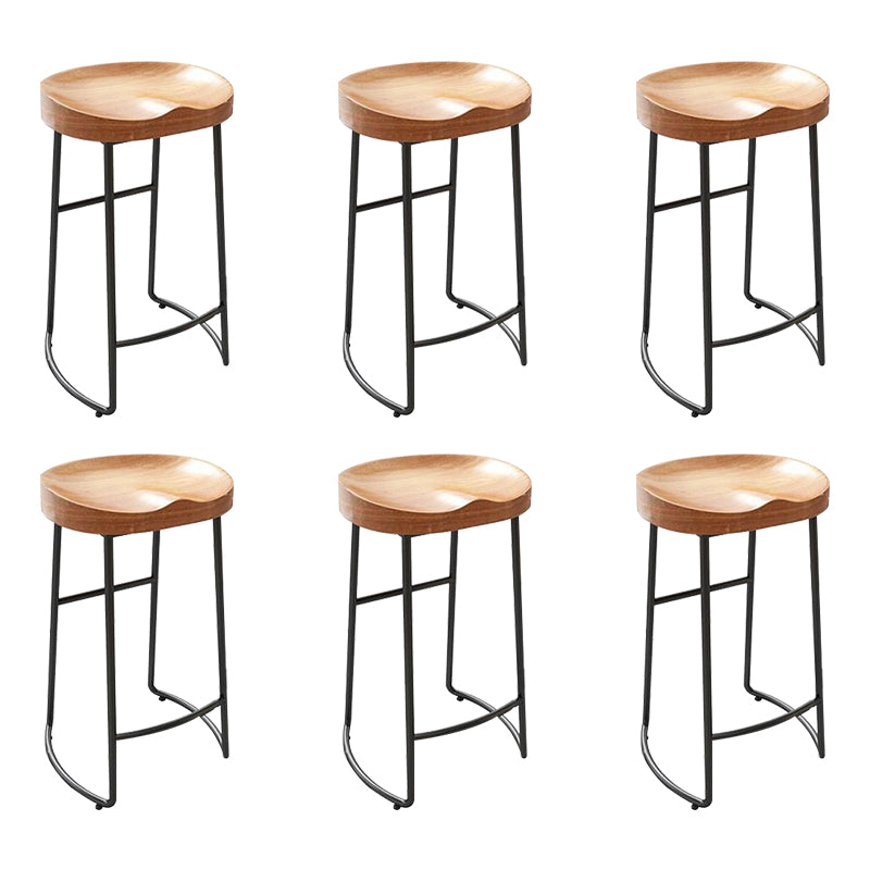 Contemporary Solid Wood Bar Stool Armless Dining Stool with Metal Base