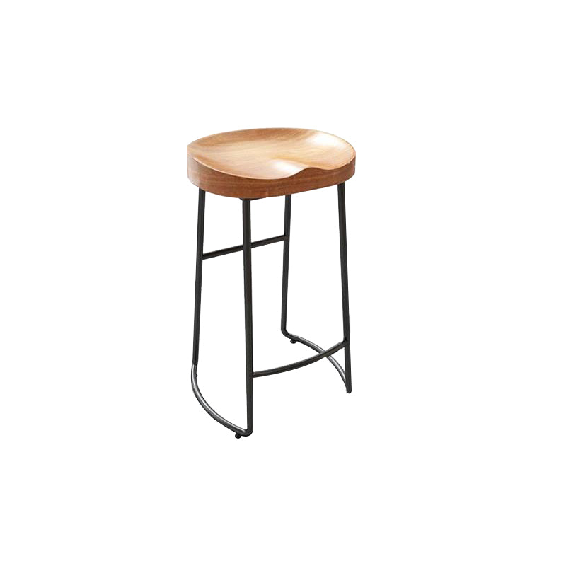 Contemporary Solid Wood Bar Stool Armless Dining Stool with Metal Base