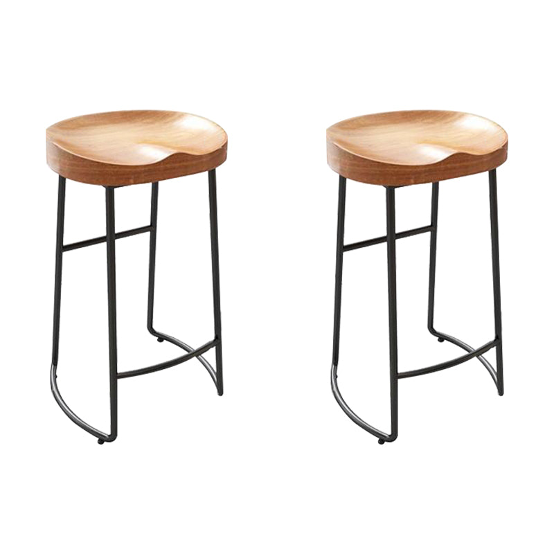 Contemporary Solid Wood Bar Stool Armless Dining Stool with Metal Base