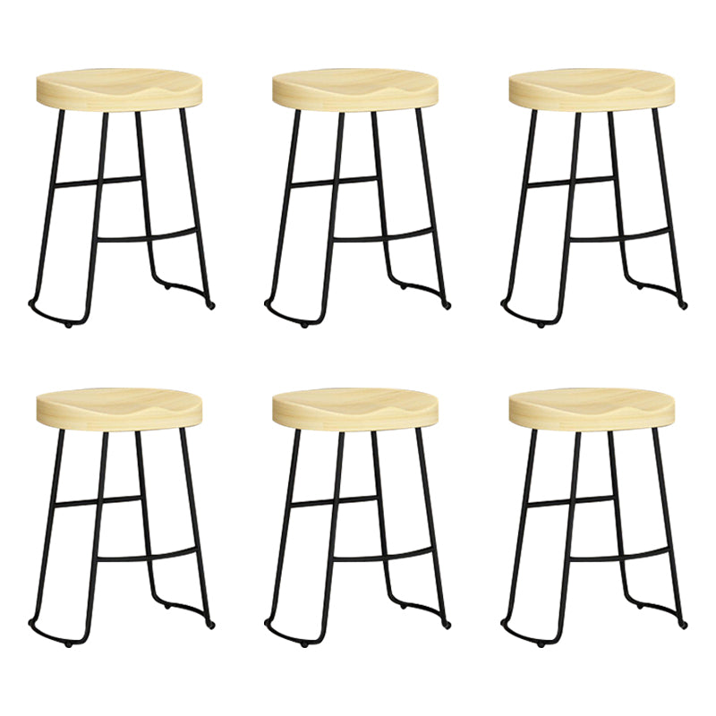Contemporary Solid Wood Bar Stool Armless Dining Stool with Metal Base