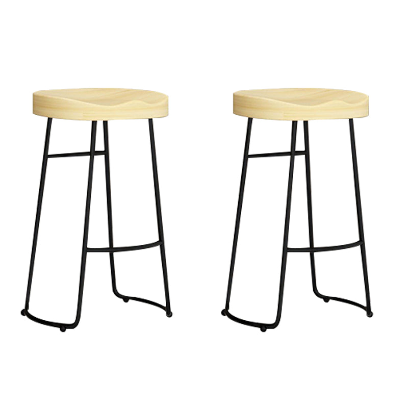 Contemporary Solid Wood Bar Stool Armless Dining Stool with Metal Base