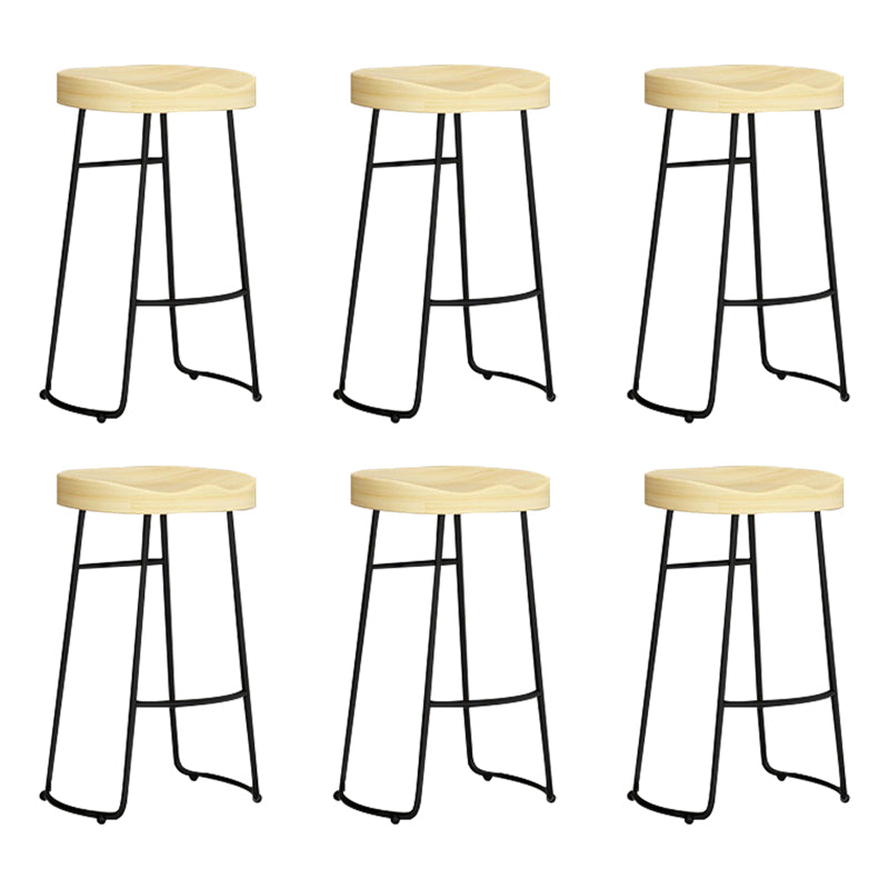 Contemporary Solid Wood Bar Stool Armless Dining Stool with Metal Base