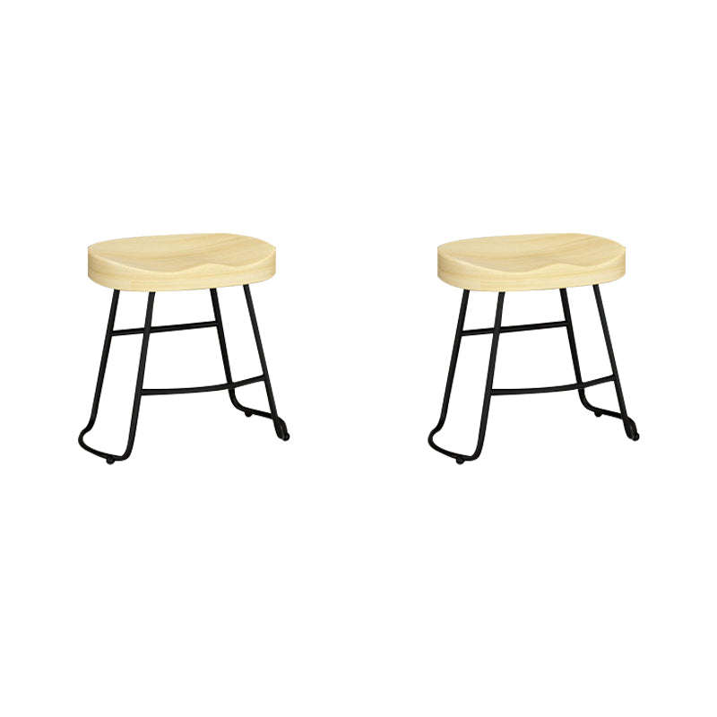 Contemporary Solid Wood Bar Stool Armless Dining Stool with Metal Base
