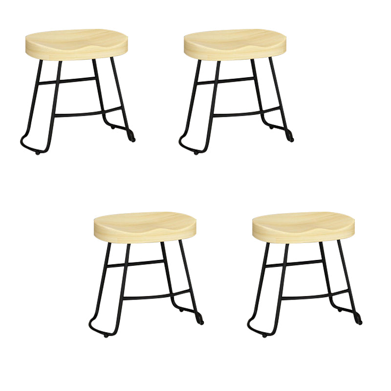 Contemporary Solid Wood Bar Stool Armless Dining Stool with Metal Base