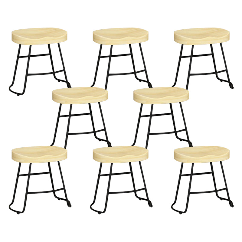 Contemporary Solid Wood Bar Stool Armless Dining Stool with Metal Base
