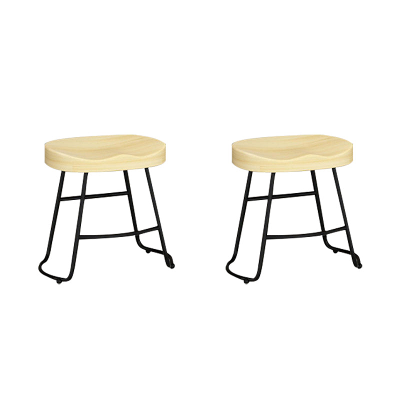 Contemporary Solid Wood Bar Stool Armless Dining Stool with Metal Base
