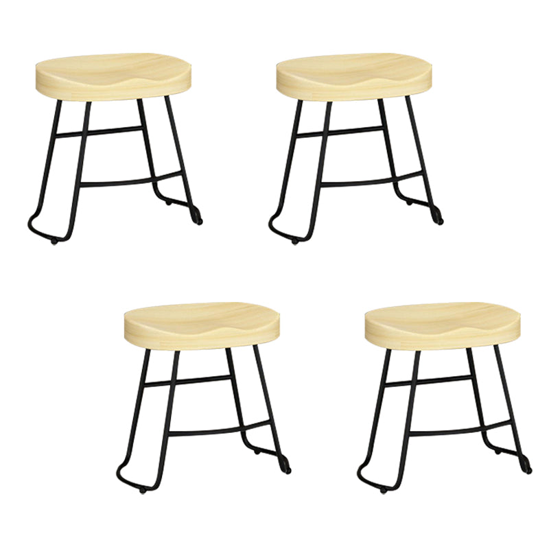 Contemporary Solid Wood Bar Stool Armless Dining Stool with Metal Base