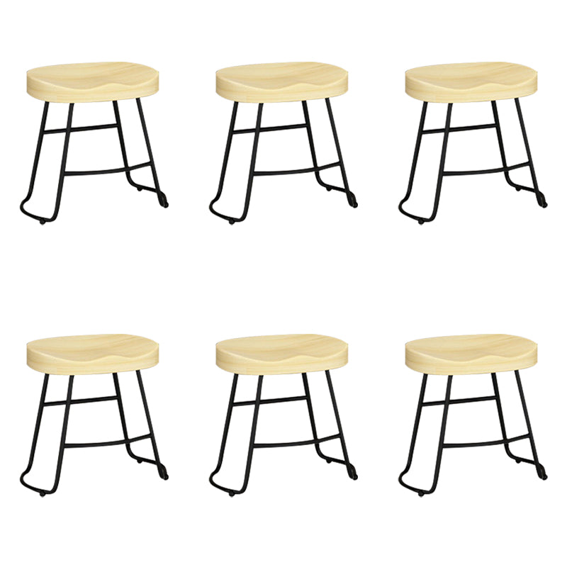 Contemporary Solid Wood Bar Stool Armless Dining Stool with Metal Base