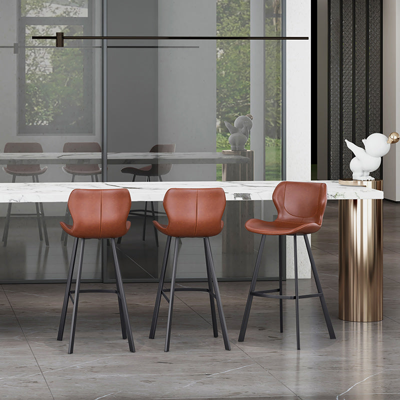 Faux Leather Dining Stool Upholstered Bar Stool with Metal Base