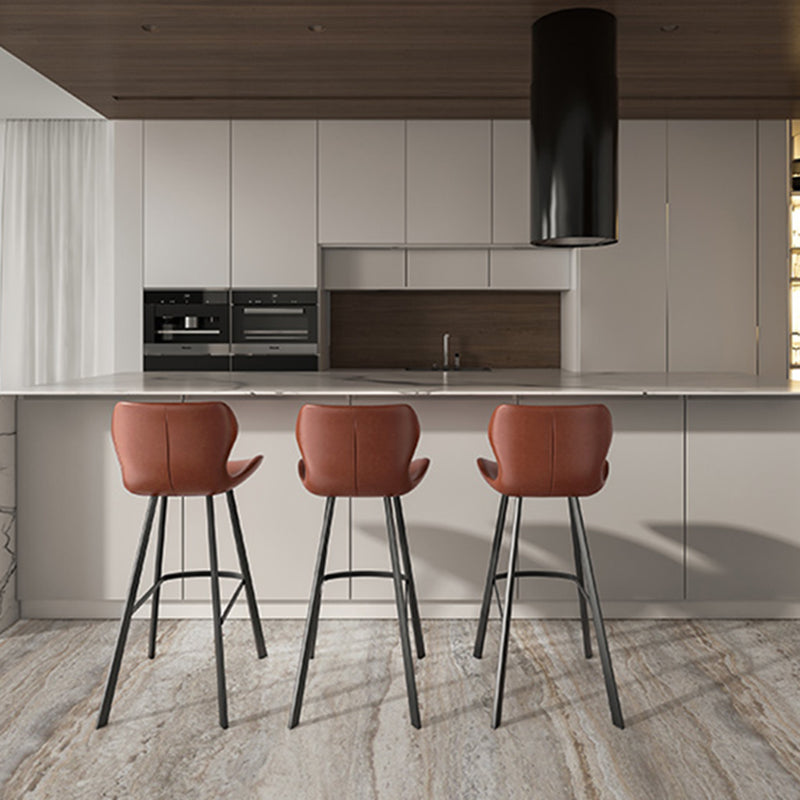 Faux Leather Dining Stool Upholstered Bar Stool with Metal Base