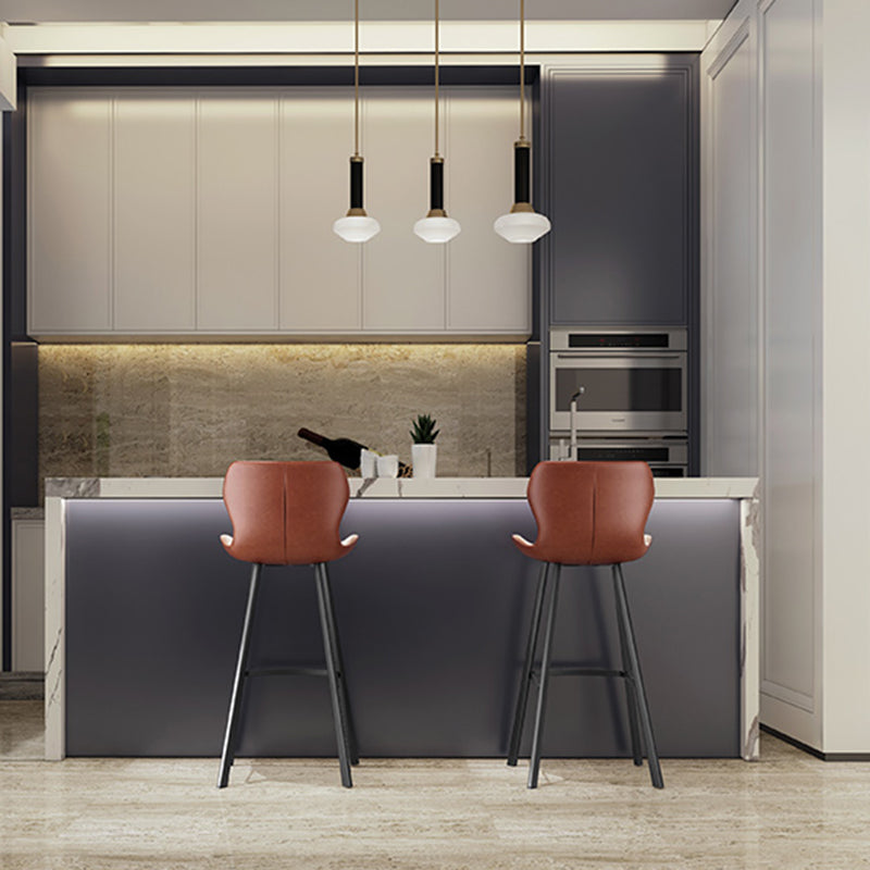 Faux Leather Dining Stool Upholstered Bar Stool with Metal Base