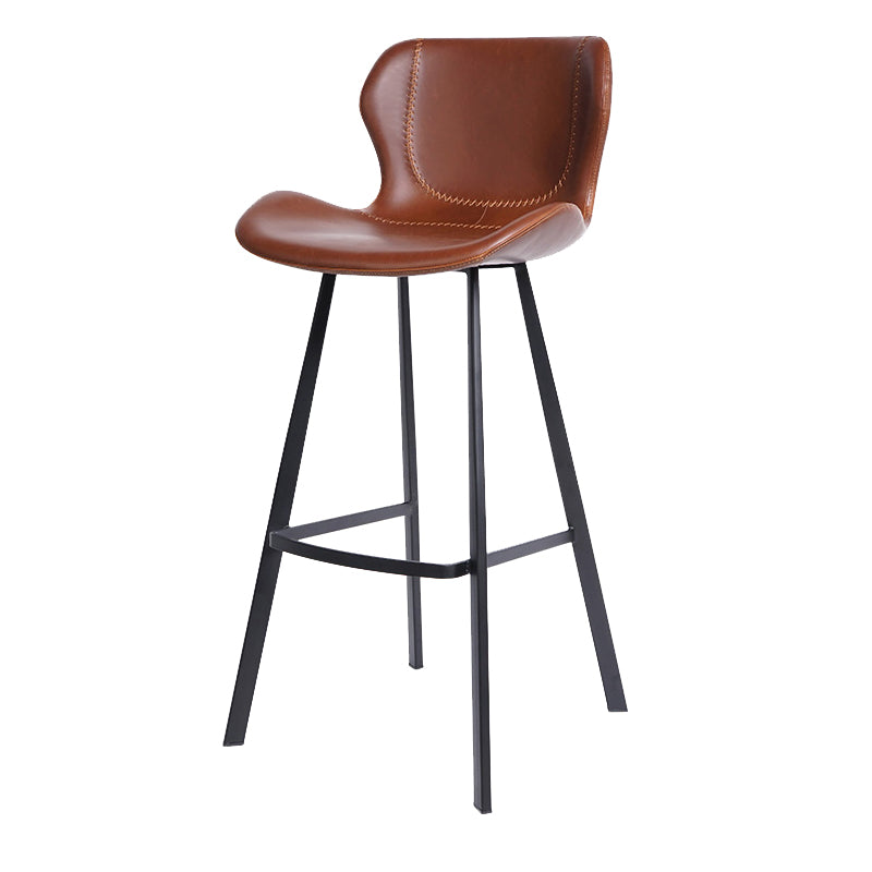 Faux Leather Dining Stool Upholstered Bar Stool with Metal Base