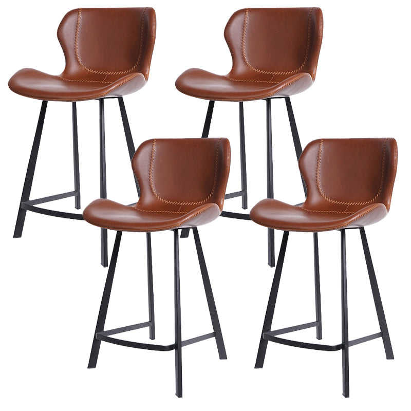 Faux Leather Dining Stool Upholstered Bar Stool with Metal Base