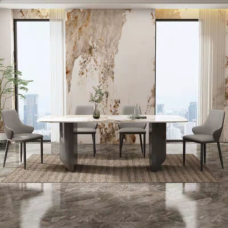 Contemporary Furniture Stone Rectangle Dining Room Table in White