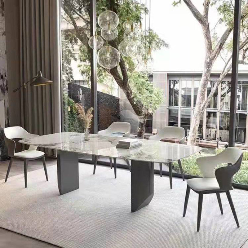 Contemporary Furniture Stone Rectangle Dining Room Table in White