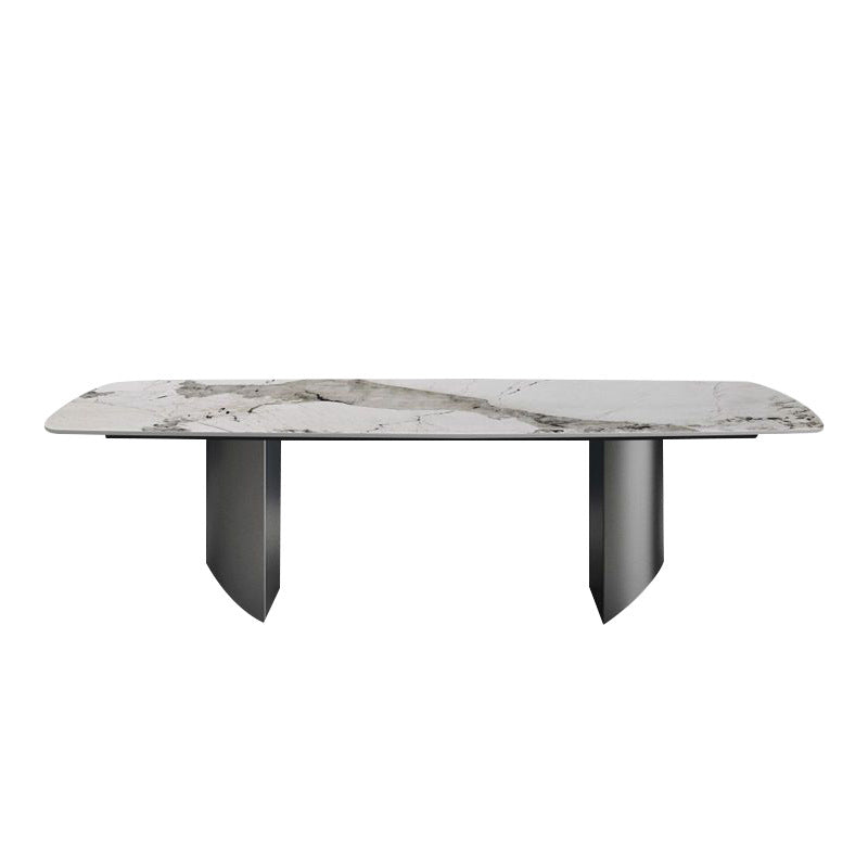 Contemporary Furniture Stone Rectangle Dining Room Table in White