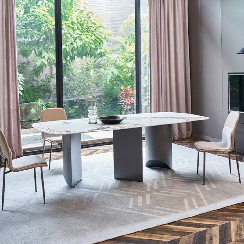 Contemporary Furniture Stone Rectangle Dining Room Table in White