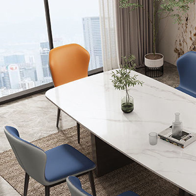 Contemporary Furniture Stone Rectangle Dining Room Table in White