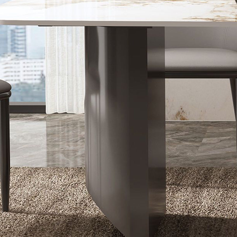 Contemporary Furniture Stone Rectangle Dining Room Table in White