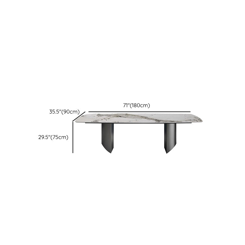 Contemporary Furniture Stone Rectangle Dining Room Table in White