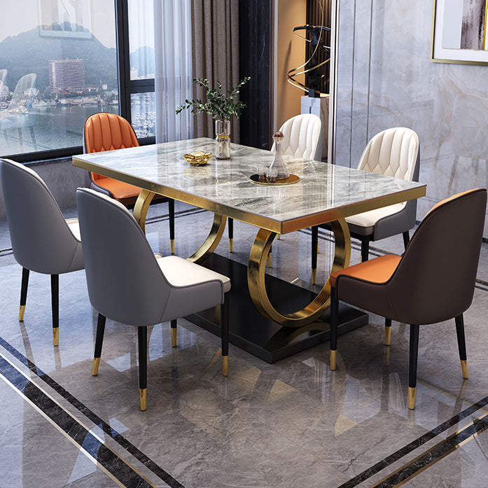 Glam Dinette Table Rectangle Stone Dining Room Table for Home