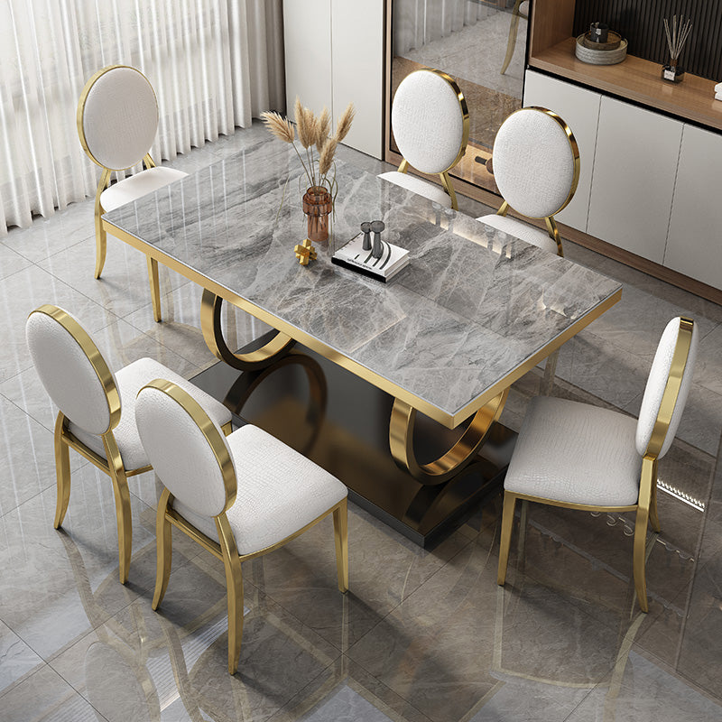Glam Style Dinner Table Rectangle Stone Dining Room Table for Kitchen
