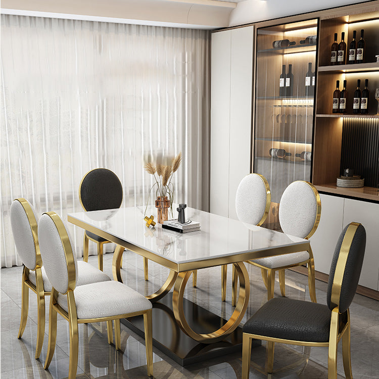 Glam Style Dinner Table Rectangle Stone Dining Room Table for Kitchen