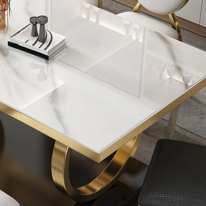 Glam Style Dinner Table Rectangle Stone Dining Room Table for Kitchen