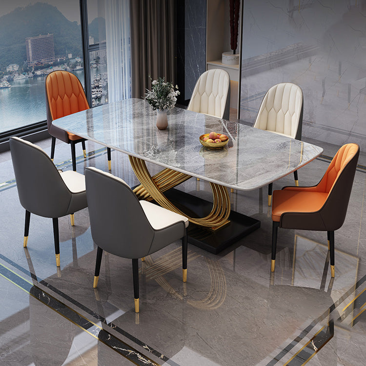 Glam Dinner Table Rectangle Stone Dining Room Table for Kitchen