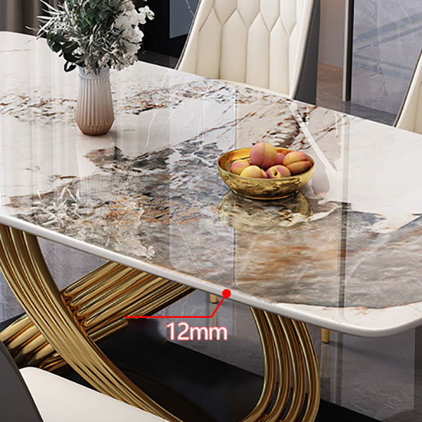 Glam Dinner Table Rectangle Stone Dining Room Table for Kitchen