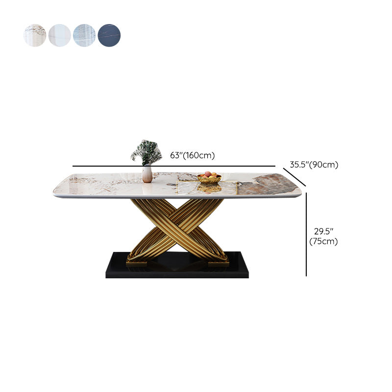 Glam Dinner Table Rectangle Stone Dining Room Table for Kitchen