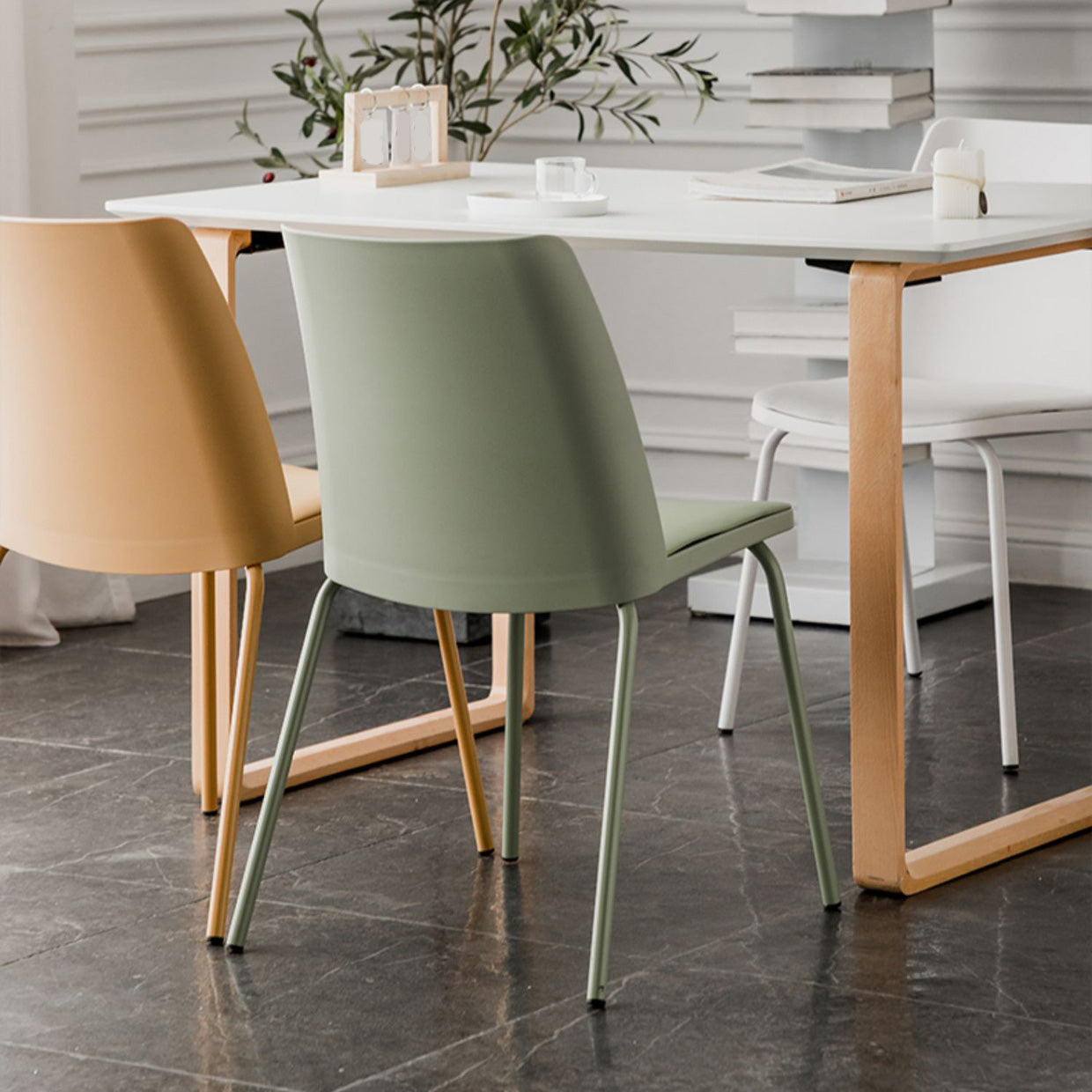 Modern Style Patio Side Chair Home Parsons Back Armless Chair