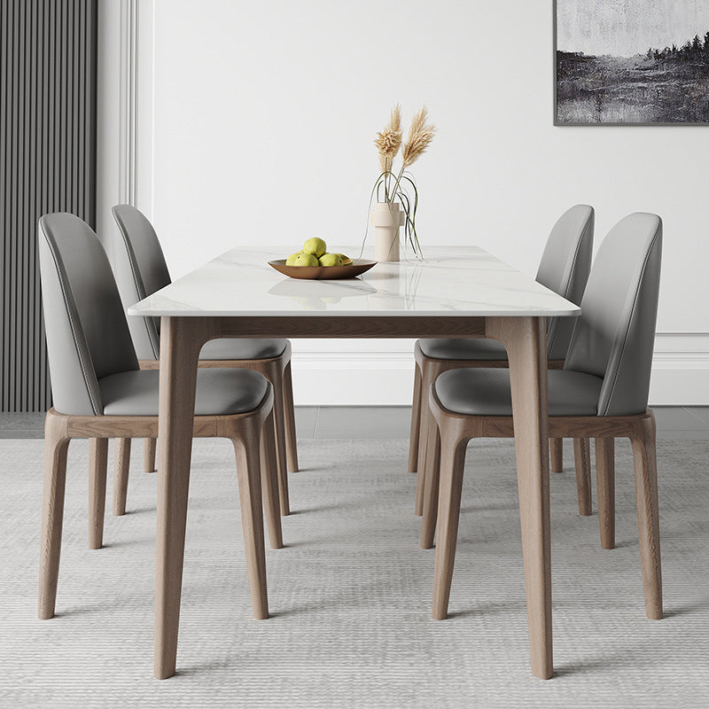Contemporary Style 1/2/5 Pieces Dining Chairs Set Rectangle Stone Furniture in White