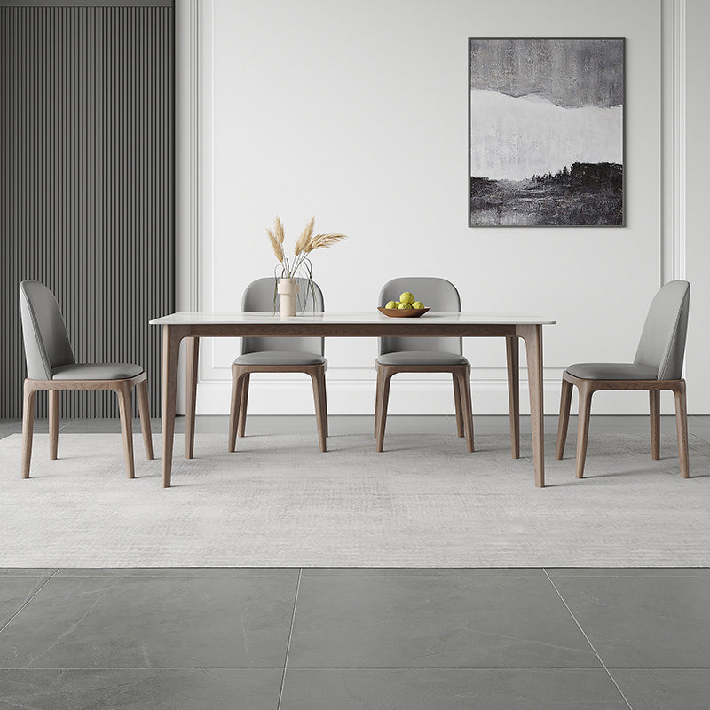 Contemporary Style 1/2/5 Pieces Dining Chairs Set Rectangle Stone Furniture in White