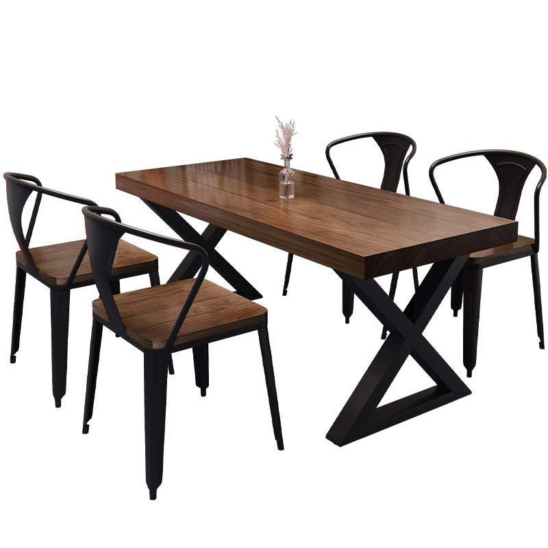 Industrial 1/4/5 Pieces Dining Set Rectangle Pine Wood Dining Table for Dining Room Cafe