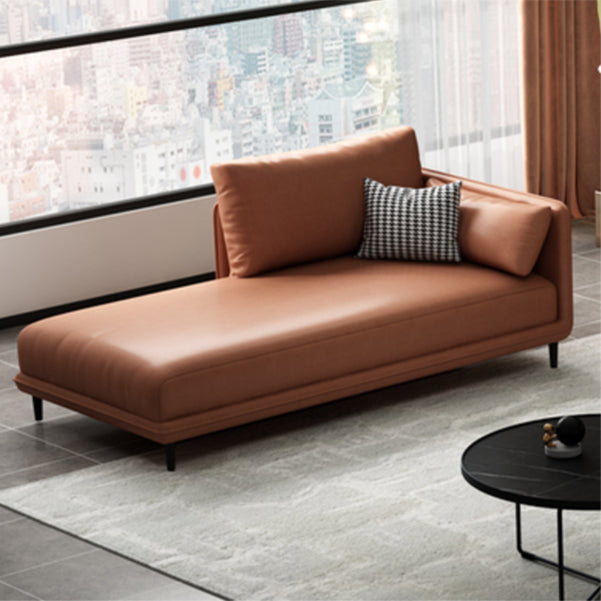 Modern Style Recessed Arms Chaise Living Room Faux Leather Chaise