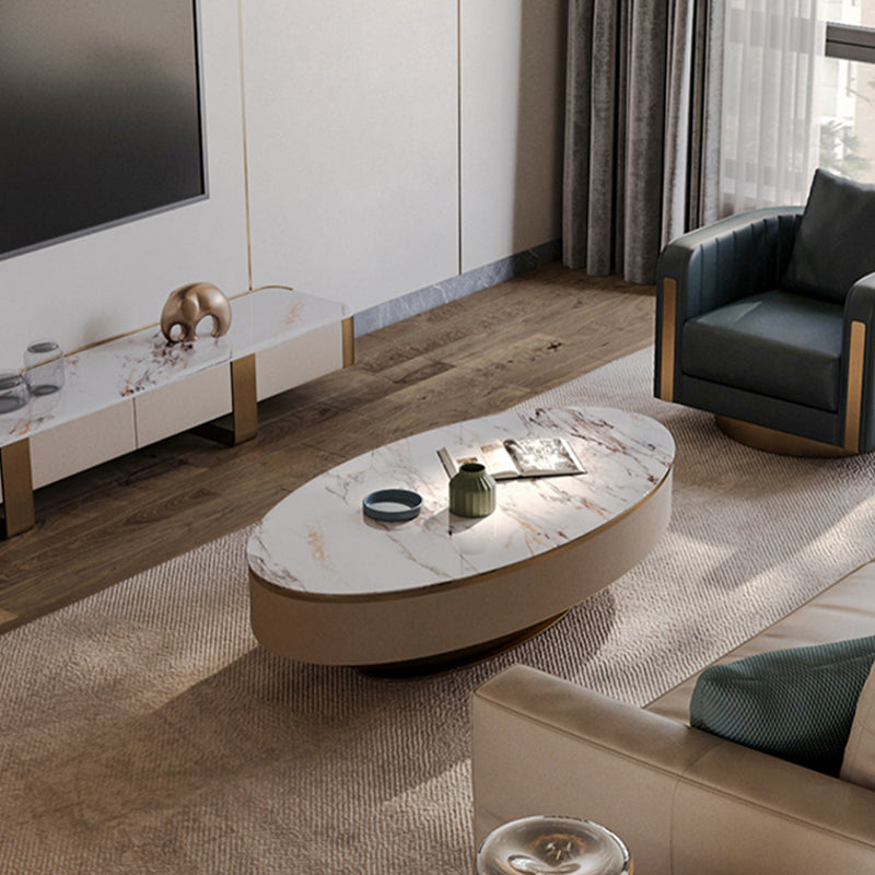 Slate Oval Coffee Table Glam Single Coffee Table with 2 Drawers